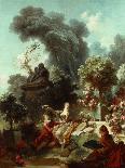 A Shepherdess Seated with Sheep and a Basket of Flowers Near a Ruin in a Wooded Landscape-Jean-Honoré Fragonard-Framed Giclee Print