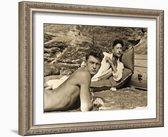 Jean Marais and Jean Cocteau on the Beach in Pramousquier, France, 1938-null-Framed Photographic Print