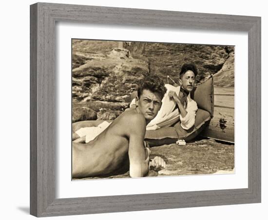 Jean Marais and Jean Cocteau on the Beach in Pramousquier, France, 1938-null-Framed Photographic Print