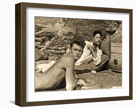 Jean Marais and Jean Cocteau on the Beach in Pramousquier, France, 1938-null-Framed Photographic Print