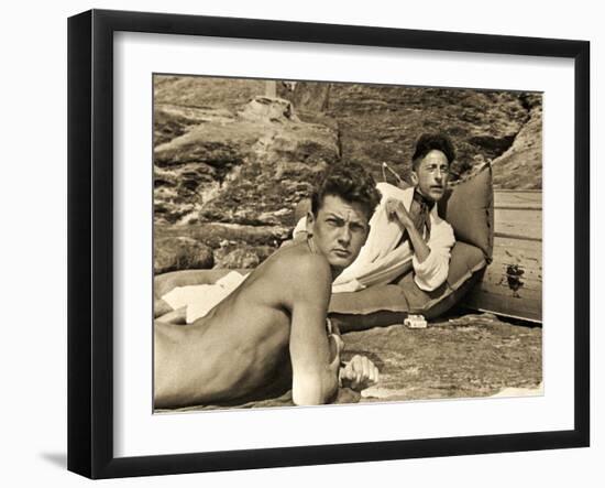 Jean Marais and Jean Cocteau on the Beach in Pramousquier, France, 1938-null-Framed Photographic Print