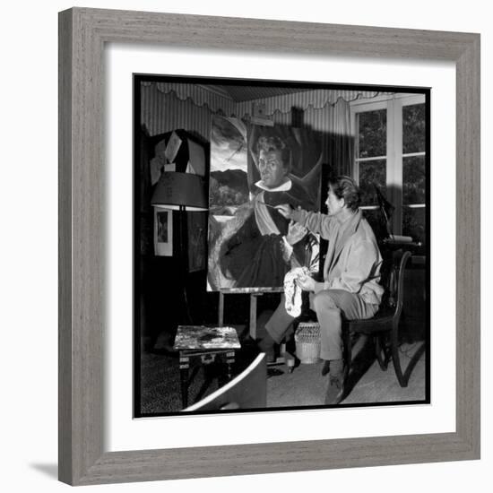 Jean Marais Painting His Selfportrait-Marcel Begoin-Framed Photographic Print