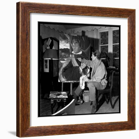 Jean Marais Painting His Selfportrait-Marcel Begoin-Framed Photographic Print