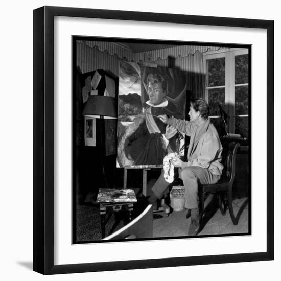 Jean Marais Painting His Selfportrait-Marcel Begoin-Framed Photographic Print