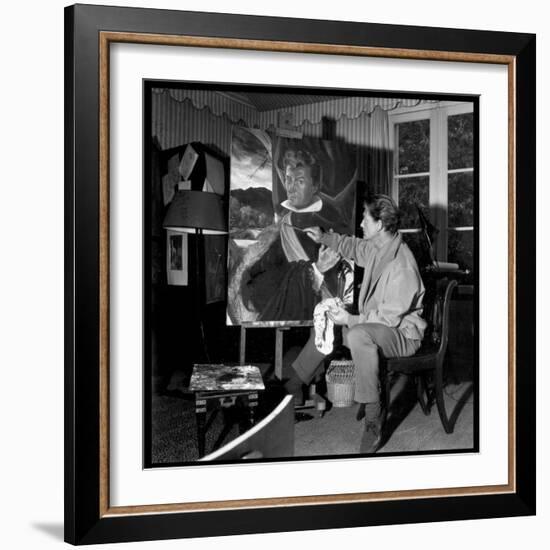 Jean Marais Painting His Selfportrait-Marcel Begoin-Framed Photographic Print