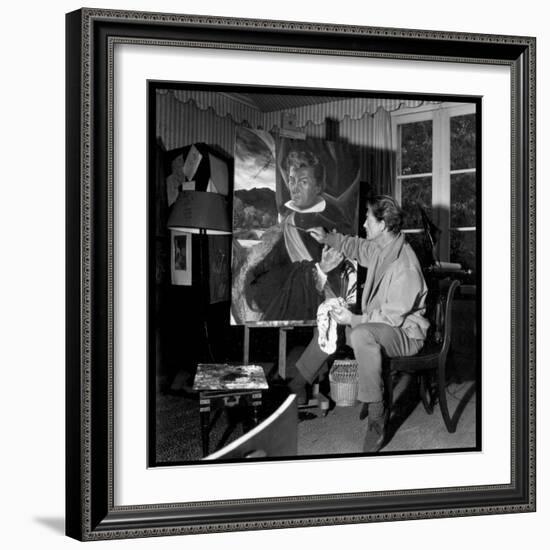 Jean Marais Painting His Selfportrait-Marcel Begoin-Framed Photographic Print