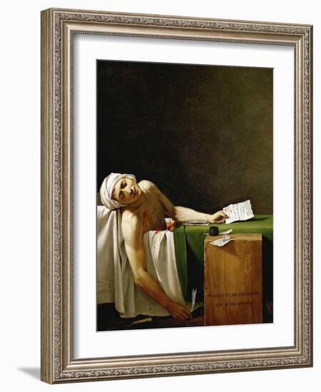 Jean Paul Marat, politician and publicist, dead in his bathtub, assassinated in 1793.-Jacques Louis David-Framed Giclee Print