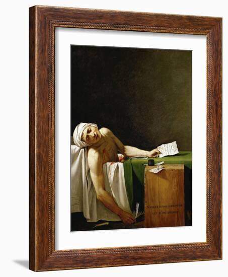 Jean Paul Marat, politician and publicist, dead in his bathtub, assassinated in 1793.-Jacques Louis David-Framed Giclee Print