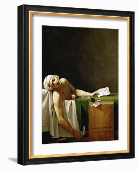 Jean Paul Marat, politician and publicist, dead in his bathtub, assassinated in 1793.-Jacques Louis David-Framed Giclee Print