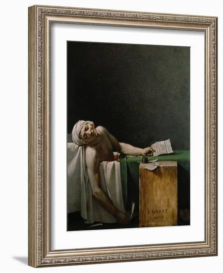Jean Paul Marat, Politician, Dead in His Bathtub, Assassinated by Charlotte Corday, 1792-Jacques-Louis David-Framed Giclee Print