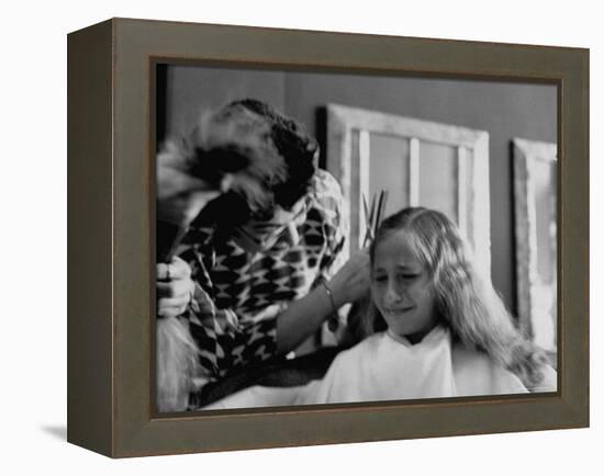 Jeanie Laughlin Crying While Getting a Hair Cut-Stan Wayman-Framed Premier Image Canvas