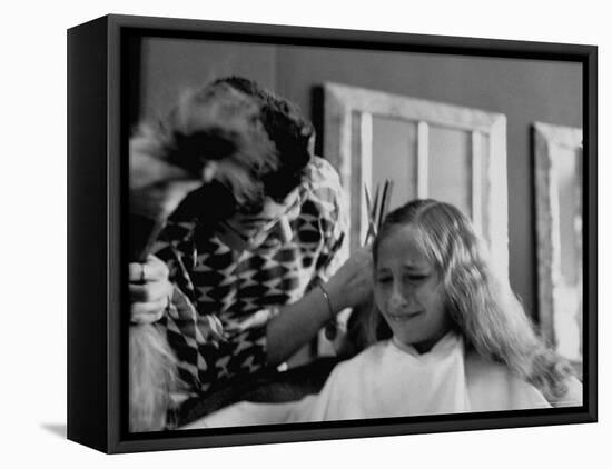 Jeanie Laughlin Crying While Getting a Hair Cut-Stan Wayman-Framed Premier Image Canvas