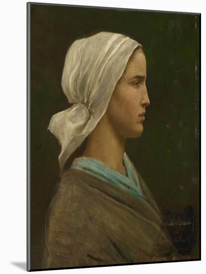 Jeanne Calvet, 1865 (Oil on Millboard)-Jules Breton-Mounted Giclee Print