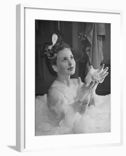 Jeanne Crain Taking Bubble Bath for Her Role in Movie Margie-Peter Stackpole-Framed Premium Photographic Print