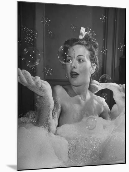 Jeanne Crain Taking Bubble Bath for Her Role in Movie Margie-Peter Stackpole-Mounted Premium Photographic Print