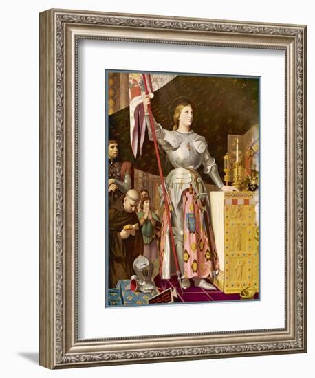 Jeanne d'Arc Depicted Looking Very Heroic in Armour While Priests Pray All Around Her-Jean-Auguste-Dominique Ingres-Framed Art Print