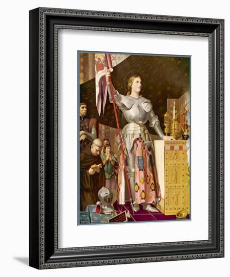 Jeanne d'Arc Depicted Looking Very Heroic in Armour While Priests Pray All Around Her-Jean-Auguste-Dominique Ingres-Framed Art Print