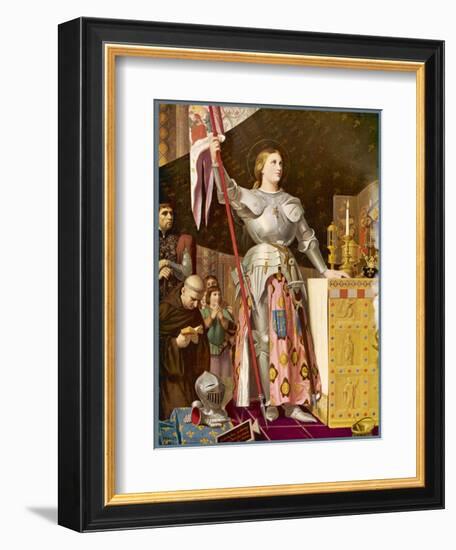 Jeanne d'Arc Depicted Looking Very Heroic in Armour While Priests Pray All Around Her-Jean-Auguste-Dominique Ingres-Framed Art Print