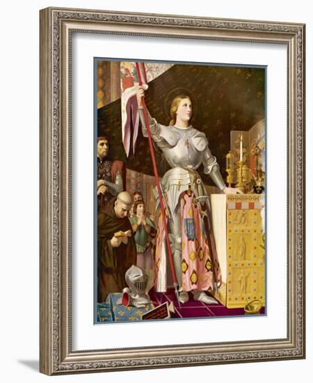 Jeanne d'Arc Depicted Looking Very Heroic in Armour While Priests Pray All Around Her-Jean-Auguste-Dominique Ingres-Framed Art Print