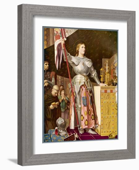 Jeanne d'Arc Depicted Looking Very Heroic in Armour While Priests Pray All Around Her-Jean-Auguste-Dominique Ingres-Framed Art Print