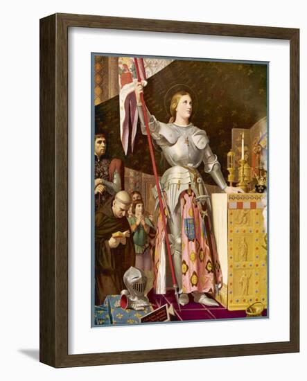 Jeanne d'Arc Depicted Looking Very Heroic in Armour While Priests Pray All Around Her-Jean-Auguste-Dominique Ingres-Framed Art Print