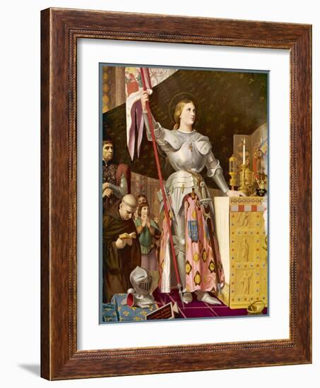 Jeanne d'Arc Depicted Looking Very Heroic in Armour While Priests Pray All Around Her-Jean-Auguste-Dominique Ingres-Framed Art Print