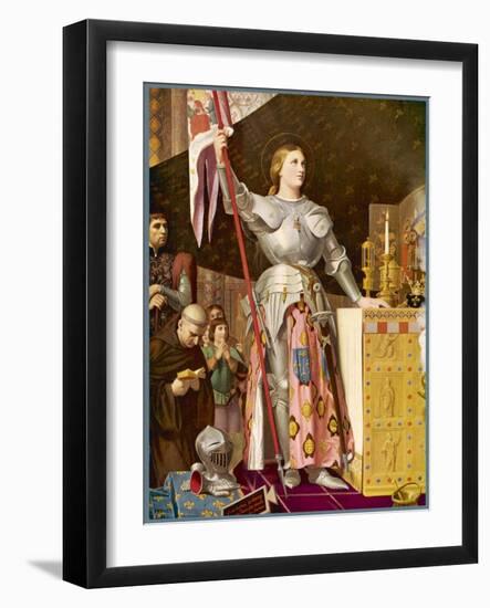 Jeanne d'Arc Depicted Looking Very Heroic in Armour While Priests Pray All Around Her-Jean-Auguste-Dominique Ingres-Framed Art Print