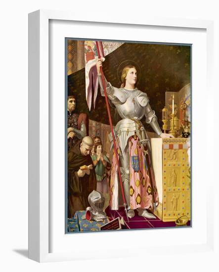 Jeanne d'Arc Depicted Looking Very Heroic in Armour While Priests Pray All Around Her-Jean-Auguste-Dominique Ingres-Framed Art Print