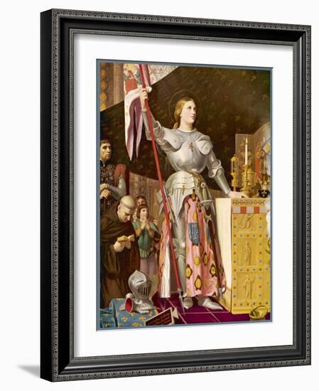 Jeanne d'Arc Depicted Looking Very Heroic in Armour While Priests Pray All Around Her-Jean-Auguste-Dominique Ingres-Framed Art Print