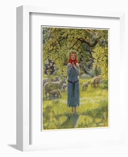 Jeanne D'Arc Hearing Her "Voices" While Minding Her Sheep at Domremy-Eleanor Fortescue Brickdale-Framed Art Print