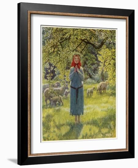 Jeanne D'Arc Hearing Her "Voices" While Minding Her Sheep at Domremy-Eleanor Fortescue Brickdale-Framed Art Print