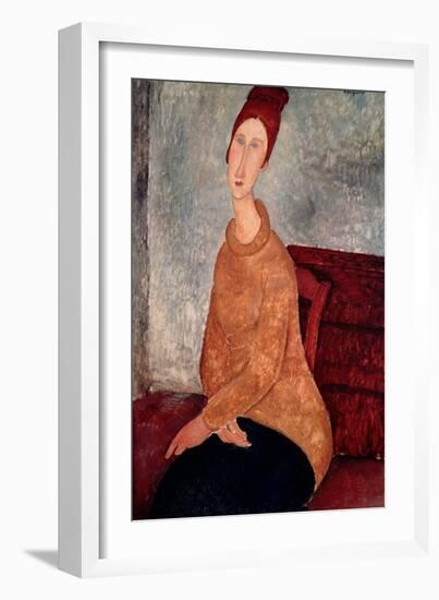 Jeanne Hebuterne in a Yellow Jumper, 1918-19-Amedeo Modigliani-Framed Giclee Print