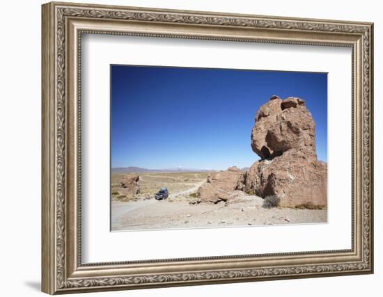 Jeep Driving Through Rocky Landscape on the Altiplano, Potosi Department, Bolivia, South America-Ian Trower-Framed Photographic Print