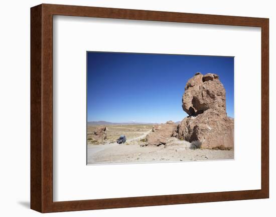 Jeep Driving Through Rocky Landscape on the Altiplano, Potosi Department, Bolivia, South America-Ian Trower-Framed Photographic Print