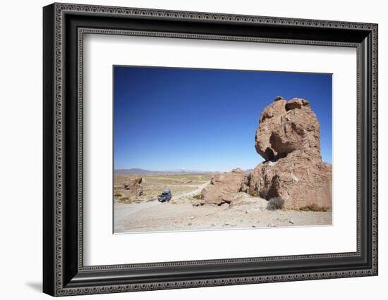 Jeep Driving Through Rocky Landscape on the Altiplano, Potosi Department, Bolivia, South America-Ian Trower-Framed Photographic Print