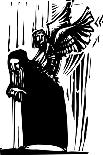Woodcut Expressionist Style Image of a Young Angel Emerging from the Back of an Old Man.-Jef Thompson-Art Print