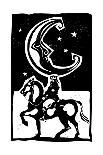Woodcut Style Moon and Mounted King on a Horse-Jef Thompson-Art Print