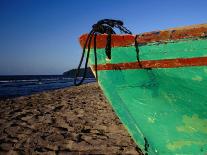 Weathered Wooden Boat Prow on Beach, Tela, Atlantida, Honduras-Jeffrey Becom-Framed Premier Image Canvas