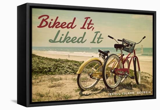Jekyll Island, Georgia - Biked It, Liked it - Bicycles and Beach Scene-Lantern Press-Framed Stretched Canvas