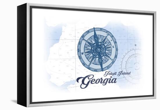 Jekyll Island, Georgia - Compass - Blue - Coastal Icon-Lantern Press-Framed Stretched Canvas