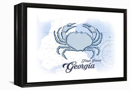 Jekyll Island, Georgia - Crab - Blue - Coastal Icon-Lantern Press-Framed Stretched Canvas