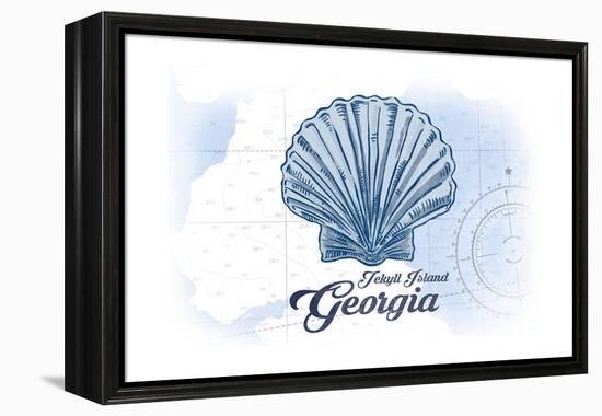Jekyll Island, Georgia - Scallop Shell - Blue - Coastal Icon-Lantern Press-Framed Stretched Canvas