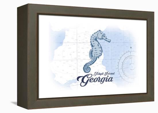 Jekyll Island, Georgia - Seahorse - Blue - Coastal Icon-Lantern Press-Framed Stretched Canvas