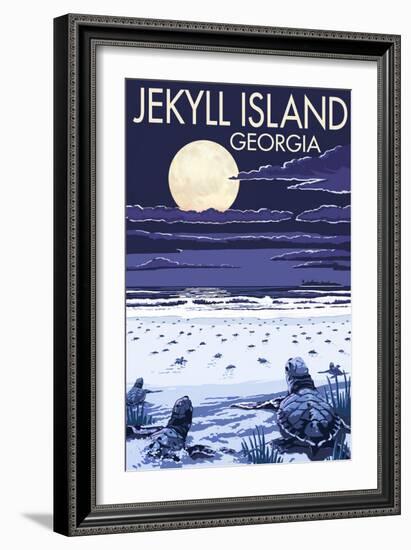 Jekyll Island, Georgia - Turtles Hatching-Lantern Press-Framed Premium Giclee Print