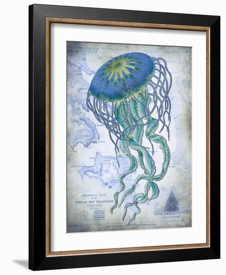 Jellyfish On image of Nautical Map-Fab Funky-Framed Art Print