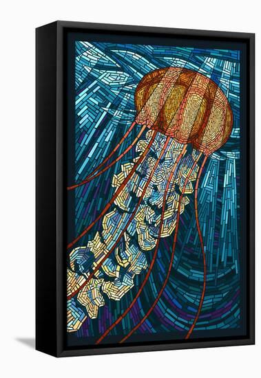 Jellyfish - Paper Mosaic-Lantern Press-Framed Stretched Canvas