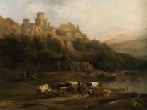 A Herd of Bulls by a River and a Castle Above, 1837-Jenaro Perez Villaamil-Giclee Print