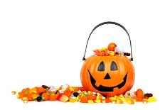 Halloween Jack O Lantern Bucket Filled with Candy Isolated on White-jenifoto-Photographic Print