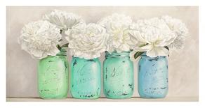 Hydrangeas in Mason Jars-Jenny Thomlinson-Stretched Canvas