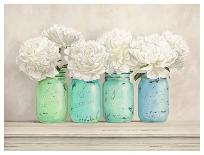 Peonies in Mason Jars (detail)-Jenny Thomlinson-Stretched Canvas